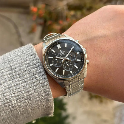 EFV-650 | RELOJ CASIO EDIFICE ORIGINAL ACERO/CUERO PLATEADO