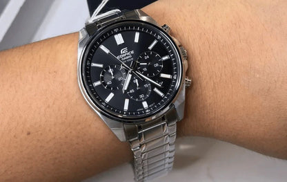 EFV-650 | RELOJ CASIO EDIFICE ORIGINAL ACERO/CUERO PLATEADO