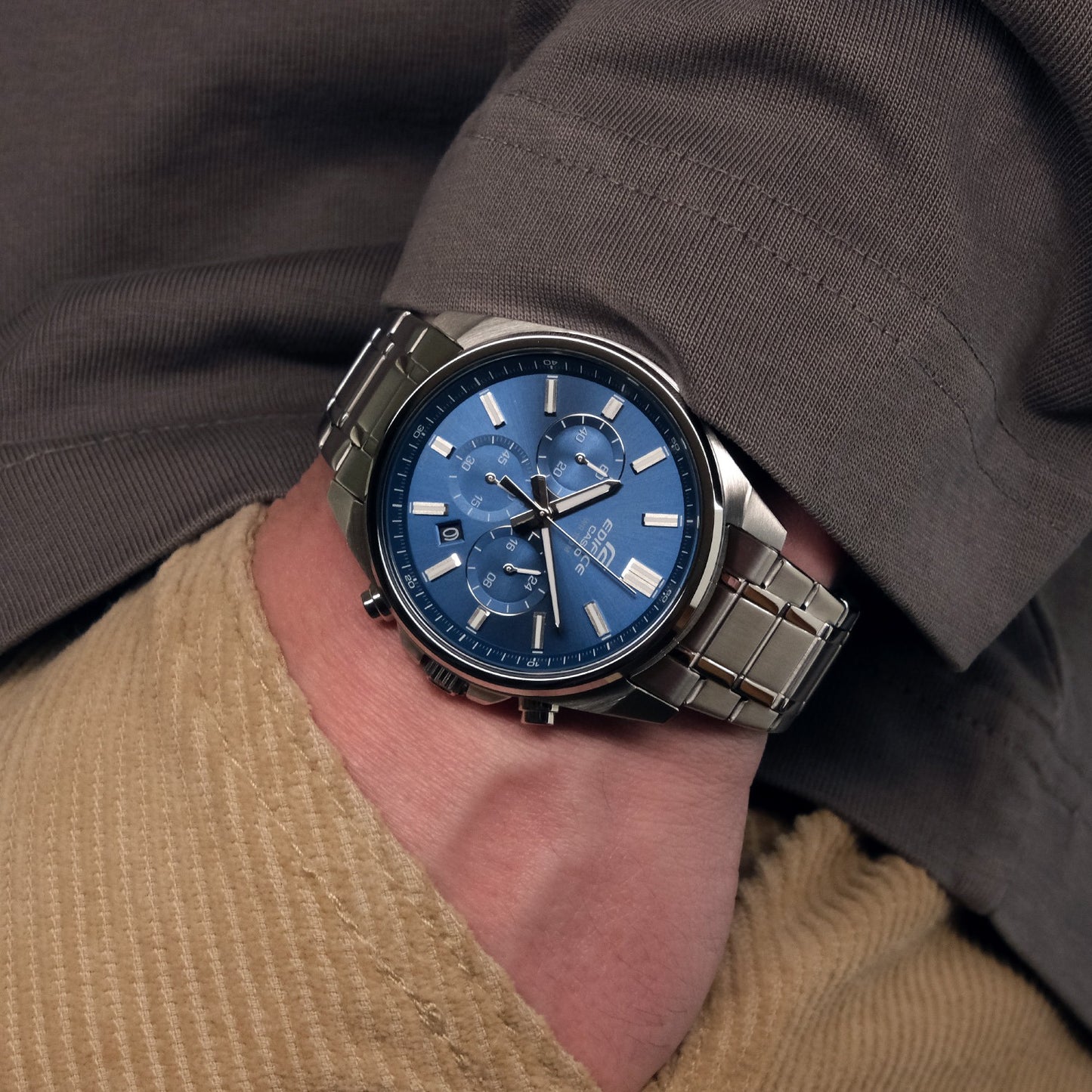 EFV-650 | RELOJ CASIO EDIFICE ORIGINAL ACERO/CUERO PLATEADO