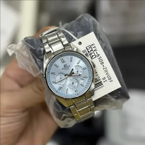 EFV-650 | RELOJ CASIO EDIFICE ORIGINAL ACERO/CUERO PLATEADO