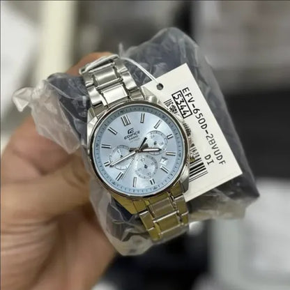 EFV-650 | RELOJ CASIO EDIFICE ORIGINAL ACERO/CUERO PLATEADO