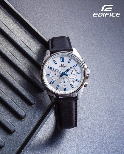 EFV-650 | RELOJ CASIO EDIFICE ORIGINAL ACERO/CUERO PLATEADO