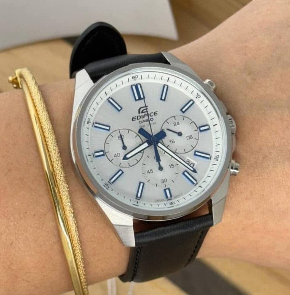 EFV-650 | RELOJ CASIO EDIFICE ORIGINAL ACERO/CUERO PLATEADO