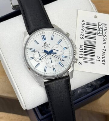 EFV-650 | RELOJ CASIO EDIFICE ORIGINAL ACERO/CUERO PLATEADO