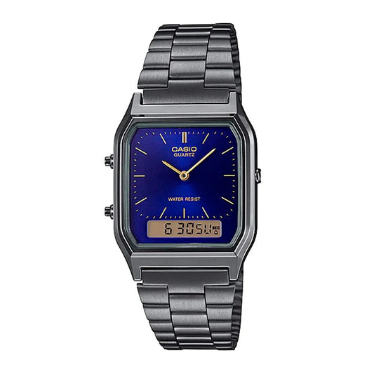 AQ-230 | RELOJ CASIO ORIGINAL DE ACERO PLATEADO AZUL CUARZO/DIGITAL | CAS-273, CAS-114, CAS-115, CAS-116, CAS-117, CAS-119