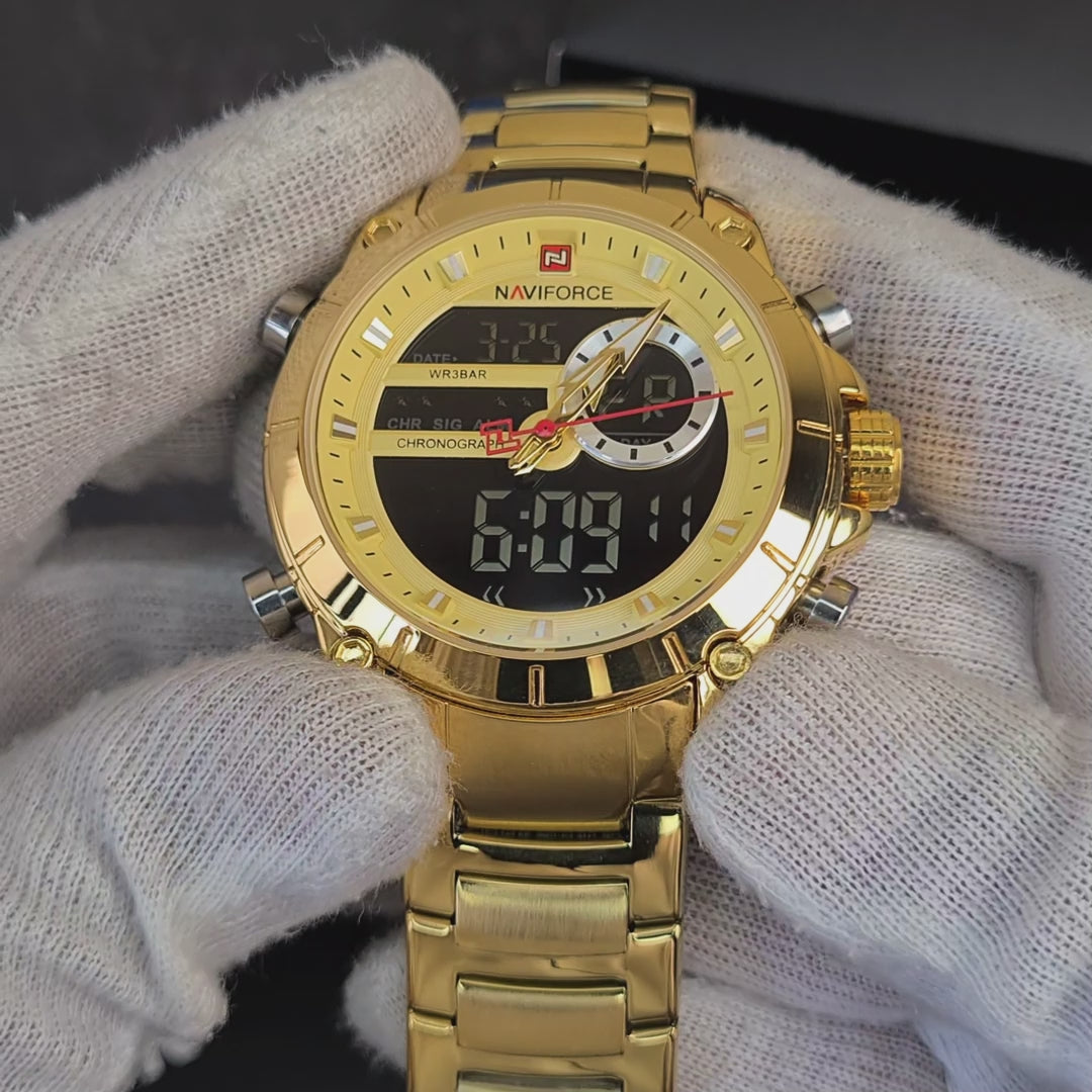 RELOJ NAVIFORCE ORGINAL - ELEGANTE DORADO Y NEGRO PARA HOMBRE  NF9163 | NAV-18 | NAV-19