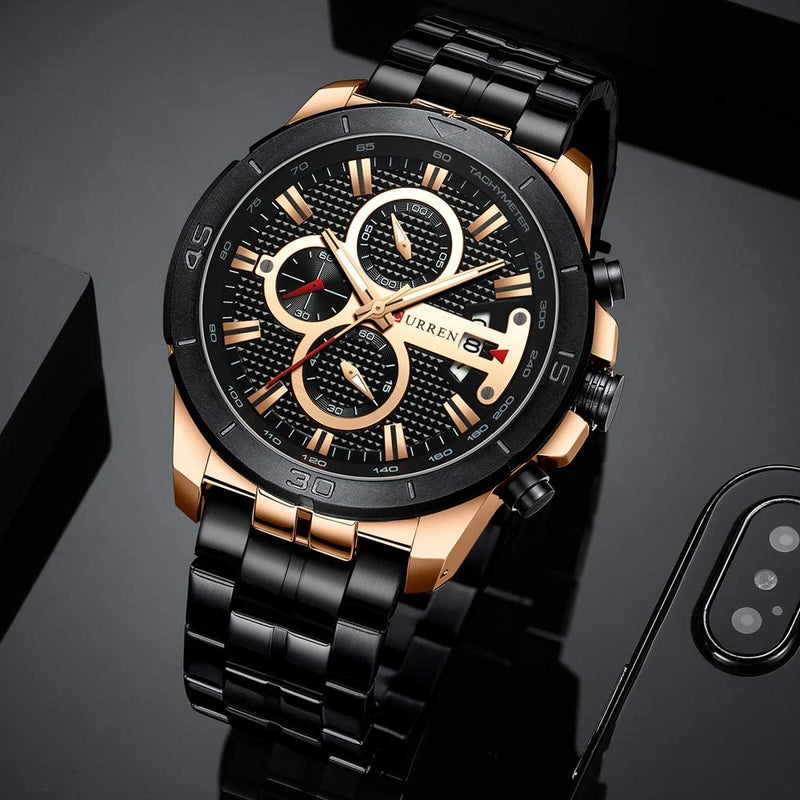 RELOJ CURREN - CUARZO ELEGANTE NEGRO ORO ROSA | SKU: CUR-71