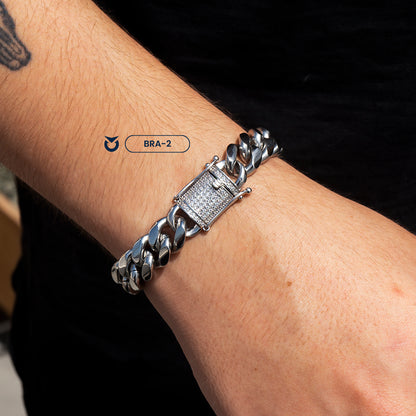 PACK COLLAR + BRAZALETE:  SILVER CUBAN LINK