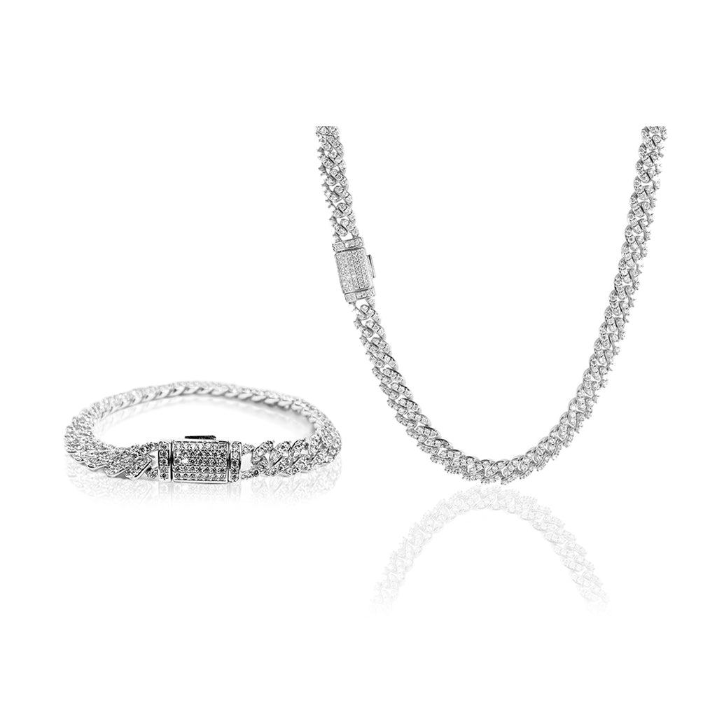 PACK COLLAR + BRAZALETE:  ICED CUBAN PLATA