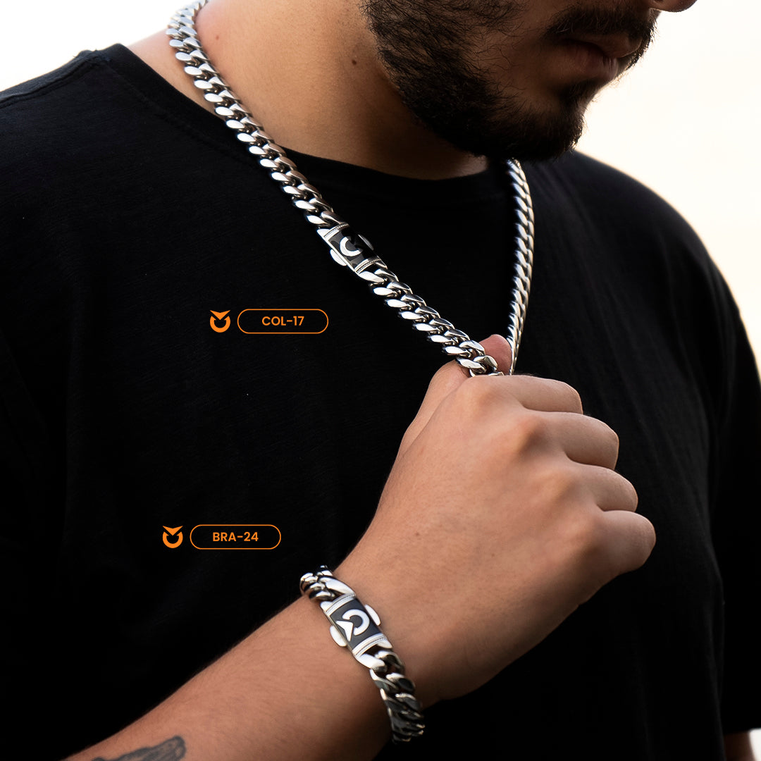 PACK COLLAR + BRAZALETE:  SILVER TENNIS