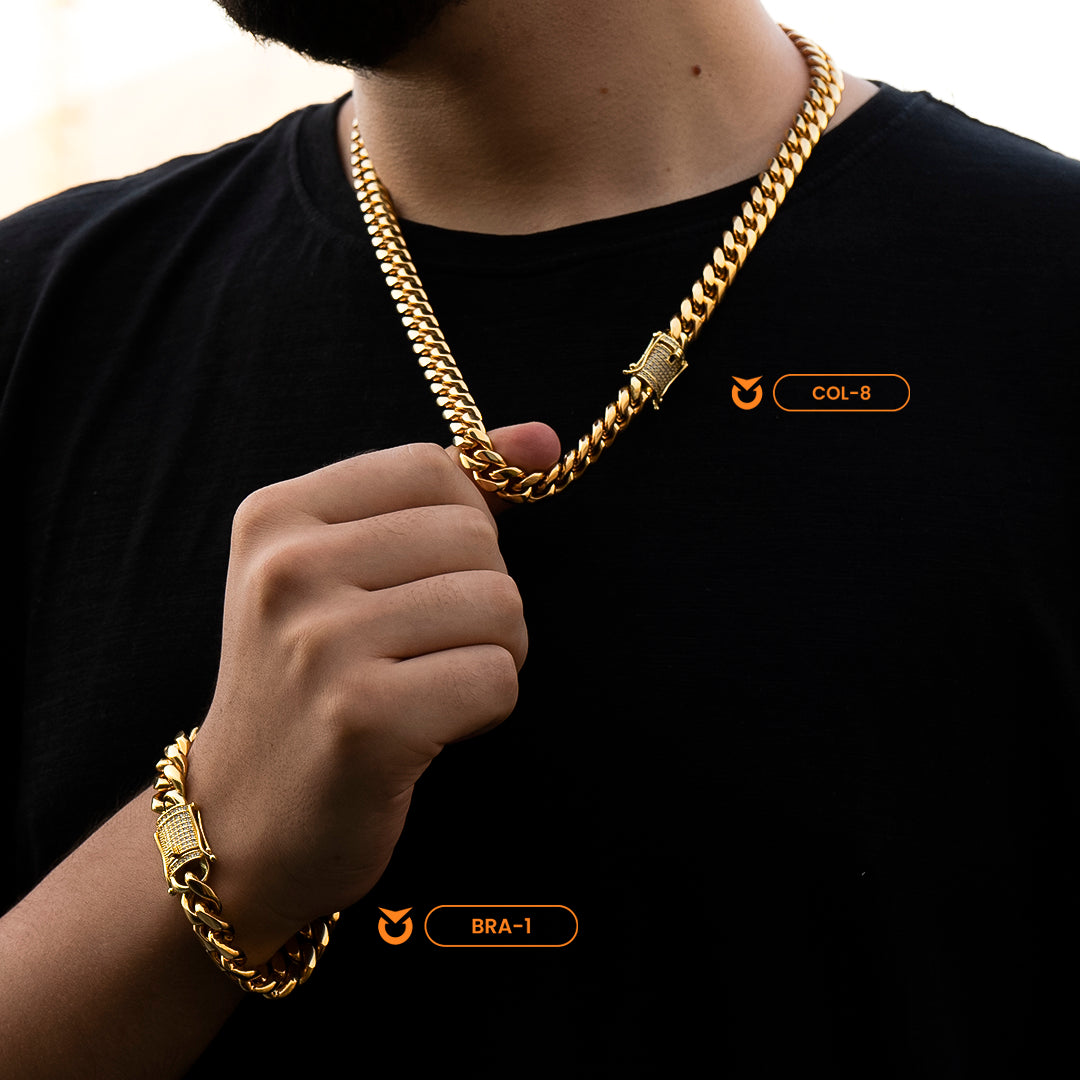 PACK COLLAR + BRAZALETE:  GOLD CURB MIAMI