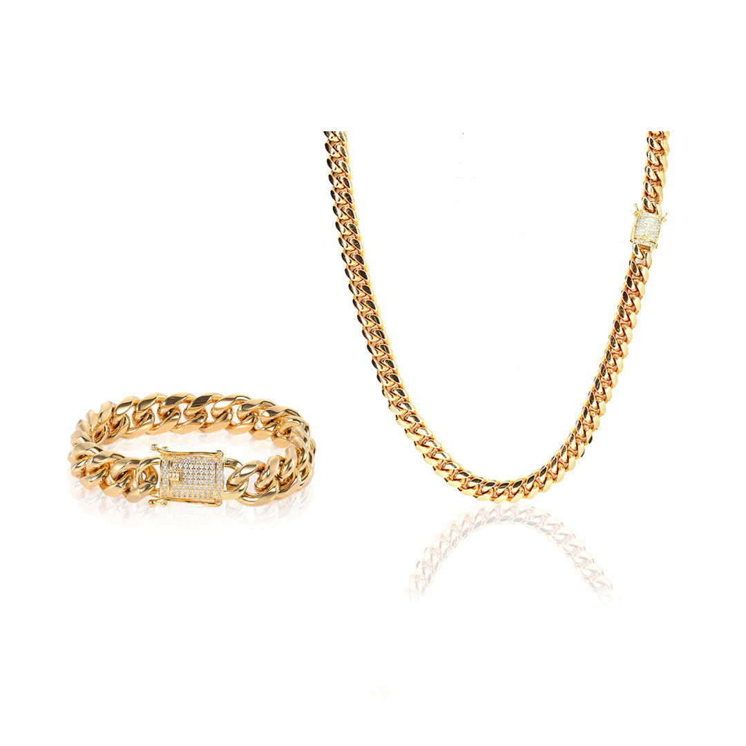 PACK COLLAR + BRAZALETE:  GOLD CURB MIAMI