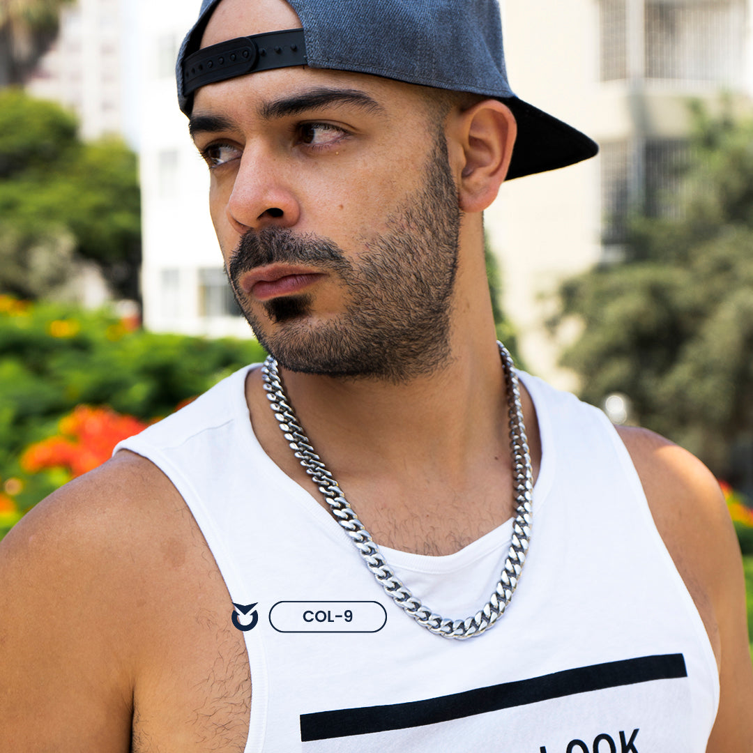 PACK COLLAR + BRAZALETE:  SILVER CUBAN LINK