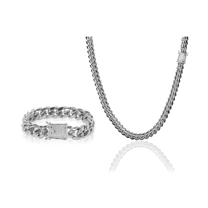PACK COLLAR + BRAZALETE:  SILVER CUBAN LINK