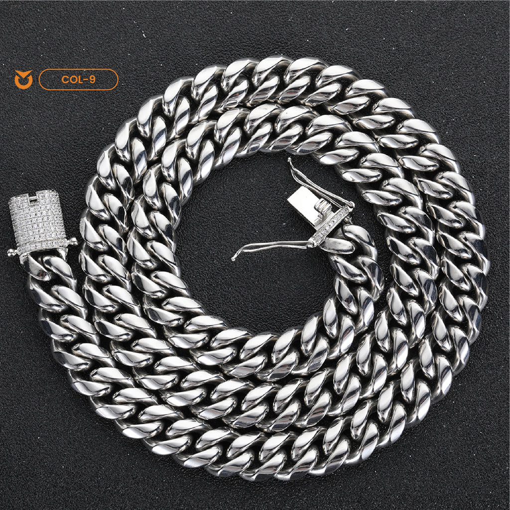 PACK COLLAR + BRAZALETE:  SILVER CUBAN LINK