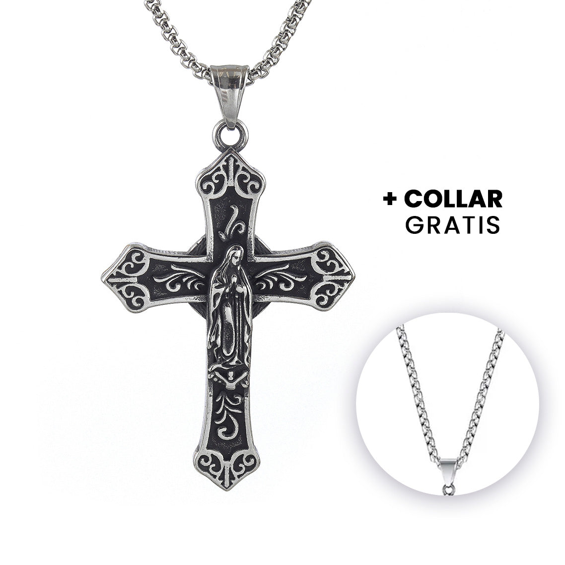 DIJE SANTA CRUZ PLATEADO | DIJ-9 + COLLAR MINIMAL PARA HOMBRE ¡𝐆𝐑𝐀𝐓𝐈𝐒!