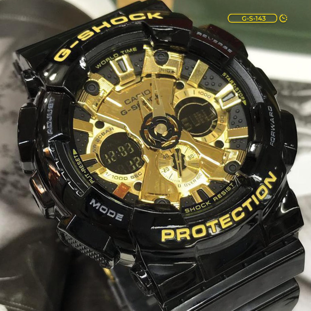 RELOJ G-SHOCK - NEGRO ORO - GA-12BB - DEPORTIVO CASUAL PARA HOMBRE - G-S-143-2