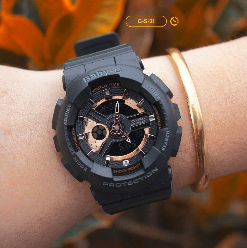 RELOJ BABY-G - DEPORTIVO NEGRO CON COBRIZO PARA MUJER  | G-S-21