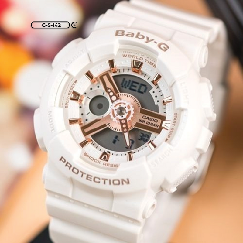 RELOJ BABY-G DEPORTIVO BLANCO ORO ROSA PARA MUJER  | G-S-142
