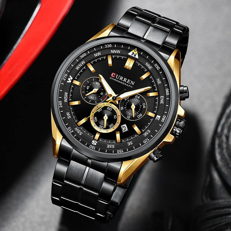 RELOJ CURREN ORIGINAL - CASUAL NEGRO CON DORADO | CUR-82 PARA HOMBRES