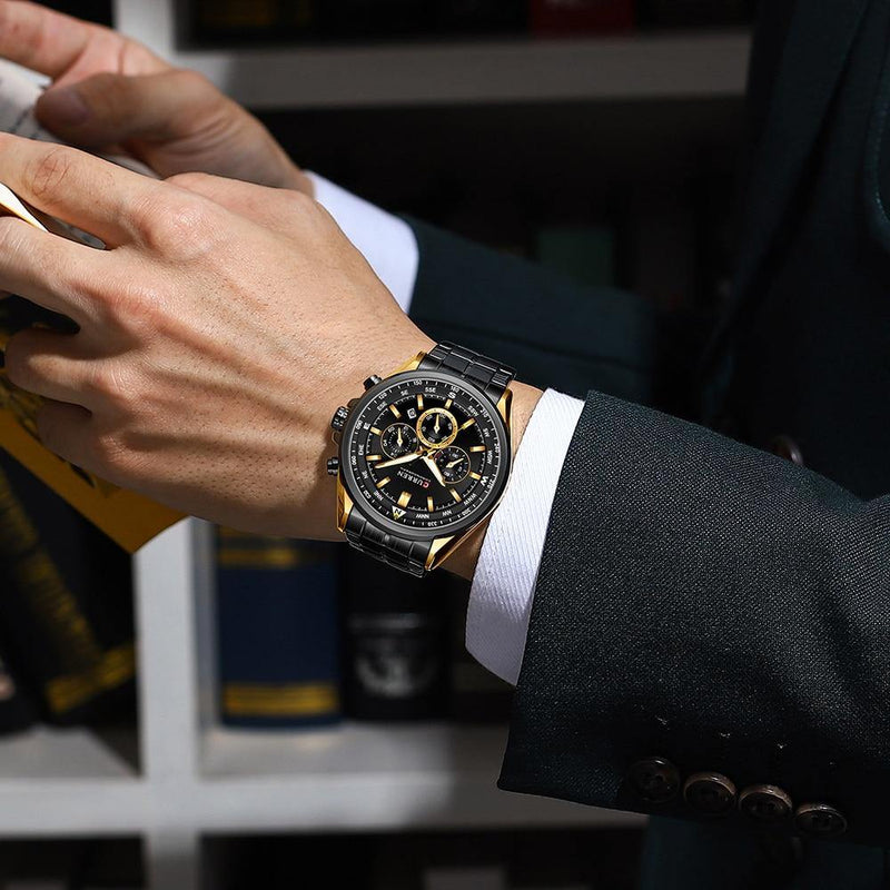 RELOJ CURREN ORIGINAL - CASUAL NEGRO CON DORADO | CUR-82 PARA HOMBRES
