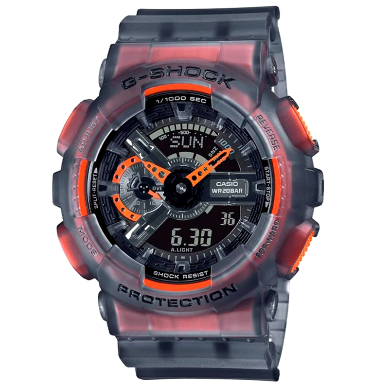 RELOJ G-SHOCK - CENIZA - GA 110 - ANARANJADO CON PLOMO TRANSPARENTE - DEPORTIVO CASUAL PARA HOMBRE - G-S-94