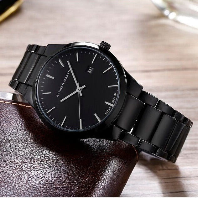 RELOJ HANNAH MARTIN ORIGINAL ELEGANTE PLATEADO Y NEGRO| HAN-26 | HAN-48 | HAN-50 | HAN-52 (2)