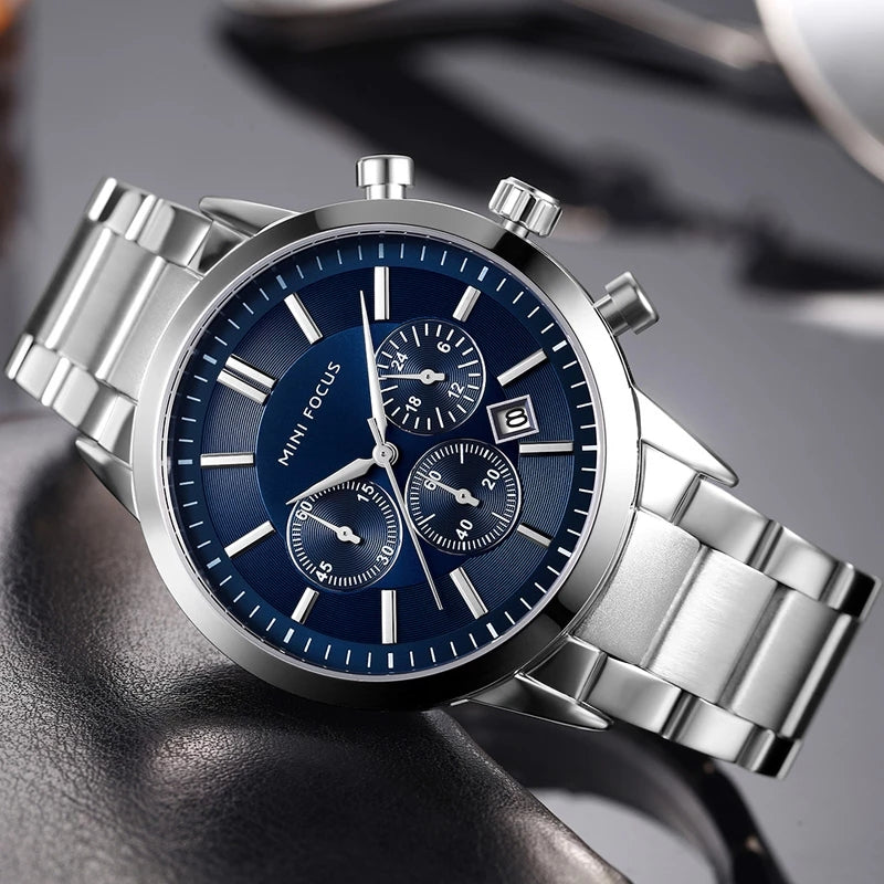 RELOJ MINIFOCUS ORIGINAL ELEGANTE PLATEADO PARA HOMBRE  | MIN-19