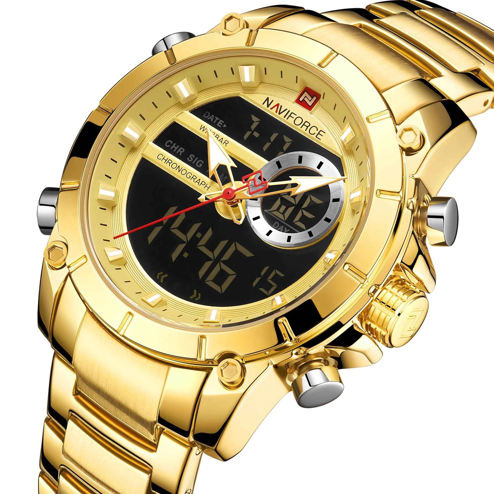 RELOJ NAVIFORCE ORGINAL - ELEGANTE DORADO Y NEGRO PARA HOMBRE NF9163 | NAV-18 | NAV-19