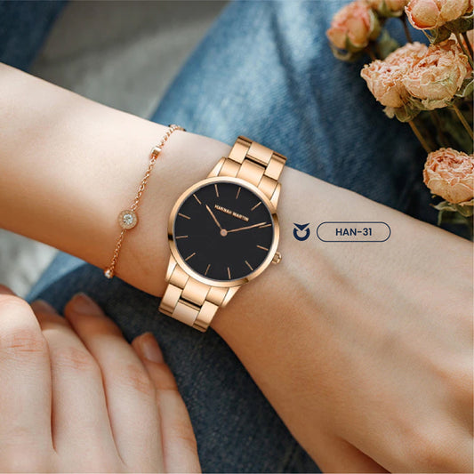 RELOJ ORIGINAL HANNAH MARTIN - ELEGANTE - ORO Y NEGRO | HAN-31 para dama (1)