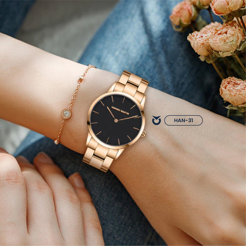 RELOJ ORIGINAL HANNAH MARTIN - ELEGANTE - ORO Y NEGRO | HAN-31 para dama (1)