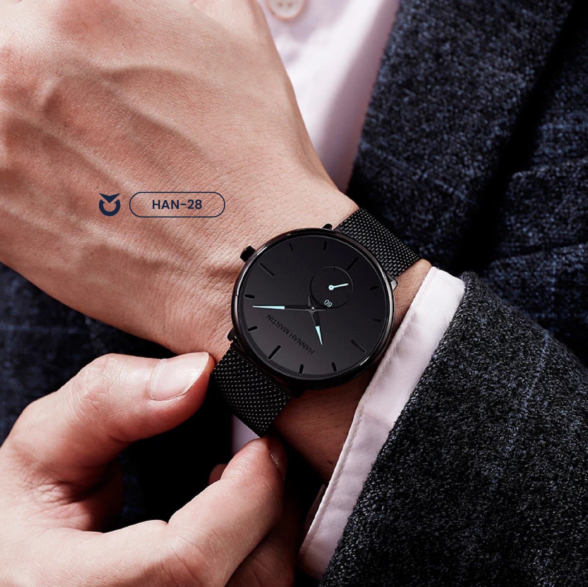 RELOJ ORIGINAL HANNAH MARTIN - ELEGANTE  Y CASUAL - MATE NEGRO | HAN-28 (2)