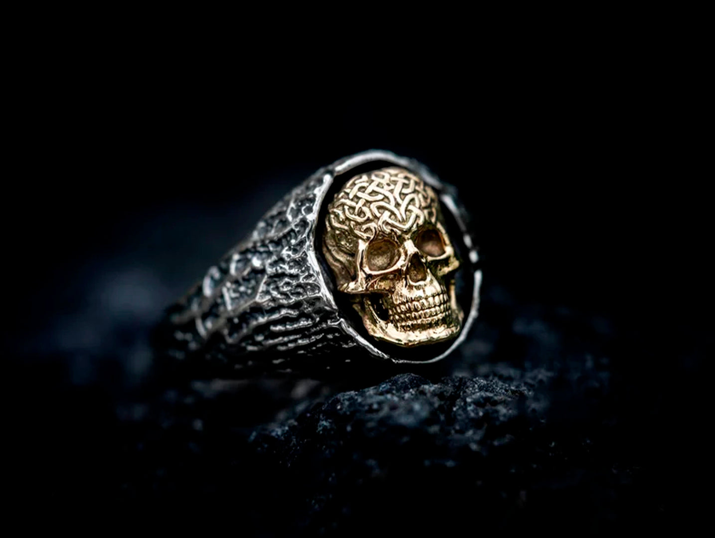 ANILLO CALAVERA PLATA Y DORADO | RIN-26