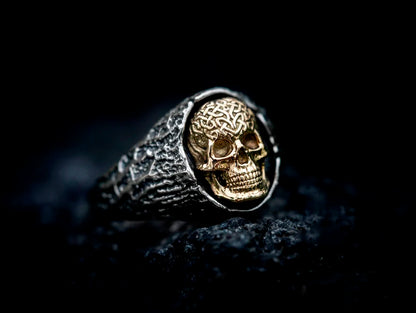 ANILLO CALAVERA PLATA Y DORADO | RIN-26