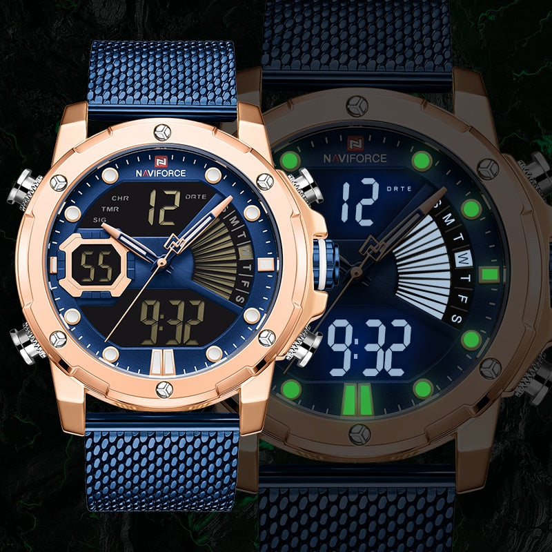 RELOJ NAVIFORCE -  DIGITAL ANALÓGICA AZUL ORO 2020 | SKU: NAV-60