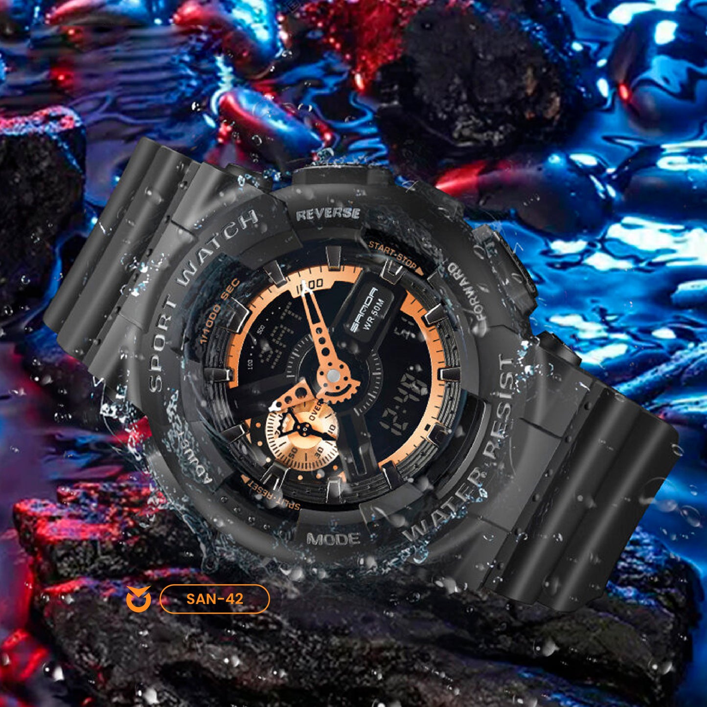 RELOJ SANDA DEPORTIVO NEGRO COBRIZO | SAN-42