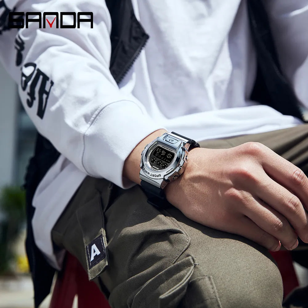 RELOJ SANDA BEZEL PLATEADO ESTILO G-SHOCK | SKU: SAN-93