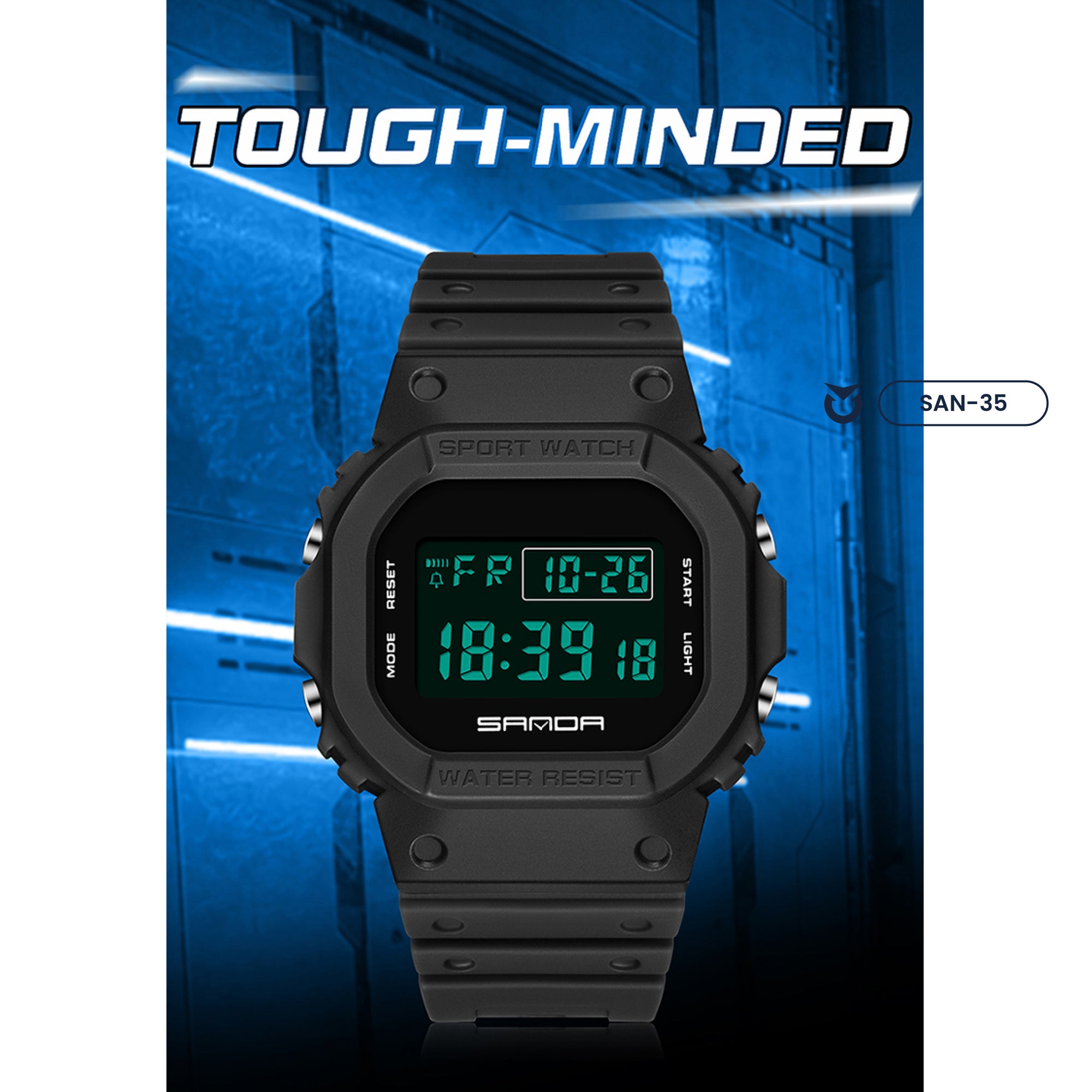 RELOJ SANDA NEGRO SIMPLE DEPORTIVO CASUAL | SAN-35