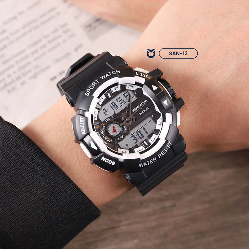RELOJ SANDA DOBLE PANTALLA BLANCO Y NEGRO | SAN-13