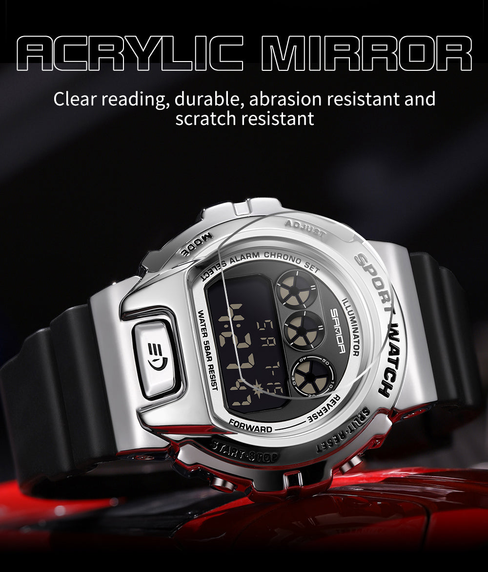 RELOJ SANDA BEZEL PLATEADO ESTILO G-SHOCK | SKU: SAN-93